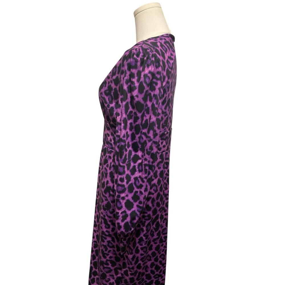 SHEIN Purple Leopard Print Midi Dress Size L Long Sleeve V Neck Preloved A-9 - Picture 4 of 6